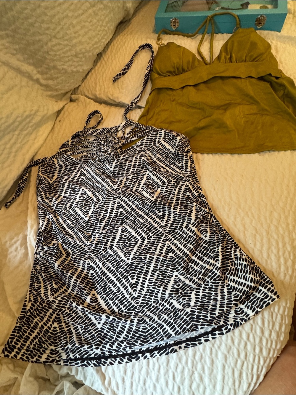 2 bathing suit tops med and 10